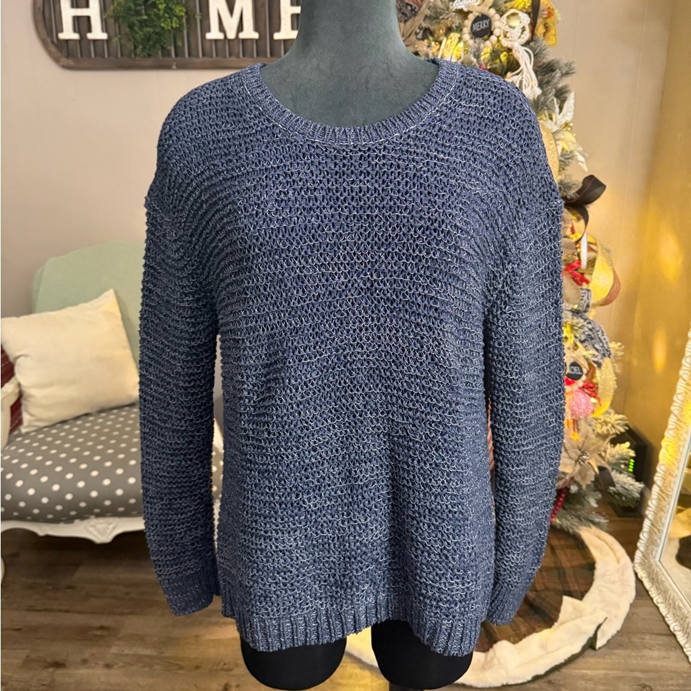 Ann Taylor • Loose Knit Navy Side Sipper Sweater